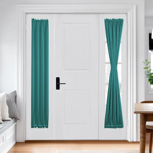 Vista 42 de Deconovo Cortinas opacas para puerta, bolsillo para cortinero y cortinas de bloqueo con aislamiento térmico para dormitorio, 137.16 x 189.2 cm, azul
