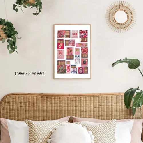 Vista 4 de Pósteres de Impresión en Lienzo de Caja de Cerillas Rosa Retro Preppy, Póster de Cerillas Femenino y Moderno, Arte Vintage de Librito de Cerillas