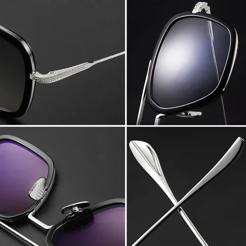 Vista 15 de Sehnsucht Tony Stark - Gafas de sol Iron Man con protección UV, cuadradas, de metal, Spider Man Downey Pilot