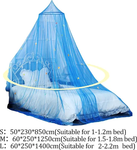 Vista 7 de Toldo de red para cama de princesa, cúpula redonda, toldo para cama, mosquitero para niños, azul, L