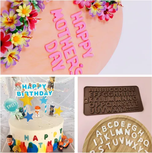 Vista 3 de 2 moldes de silicona para letras para chocolate y fondant, juego de moldes antiadherentes del alfabeto con raspador, decoración de pasteles