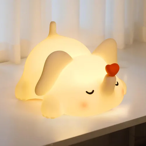 Vista 9 de Luz nocturna de elefante para niños con música, lámpara de silicona blanda para guardería, linda luz de animal de 3 niveles regulable y recargable