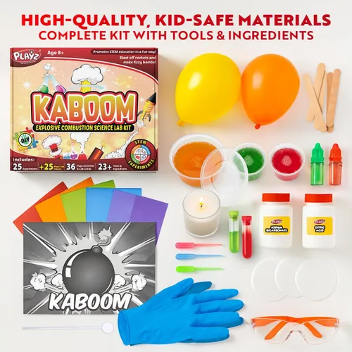 Vista 3 de Playz Kaboom! Kit de más de 50 experimentos científicos explosivos para niños de 8 a 12 años con 25 experimentos de fichas de Playz Lab - Set