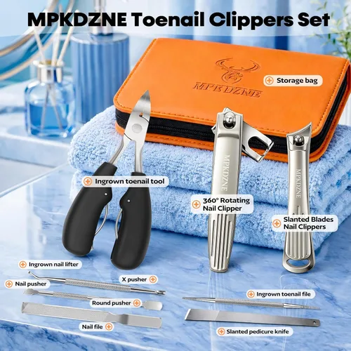 Vista 2 de Cortaúñas y uñas 8 en 1 resistentes para hombres mayores con uñas gruesas y encarnadas, kit de manicura y pedicura con cabeza giratoria de 360°