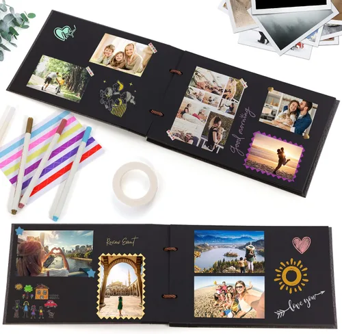 Vista 4 de Álbum de fotos autoadhesivas, collage de fotos con 80 páginas para 4 x 6, 5 x 7, 6 x 8, 8 x 10, álbumes de recortes, libro de fotos para niños, Negro