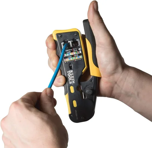 Vista 4 de Klein Tools Kit de probador de cables VDV501-851 y crimpadora modular de trinquete VDV226-110, pelacables, cortador de cables, para conectores