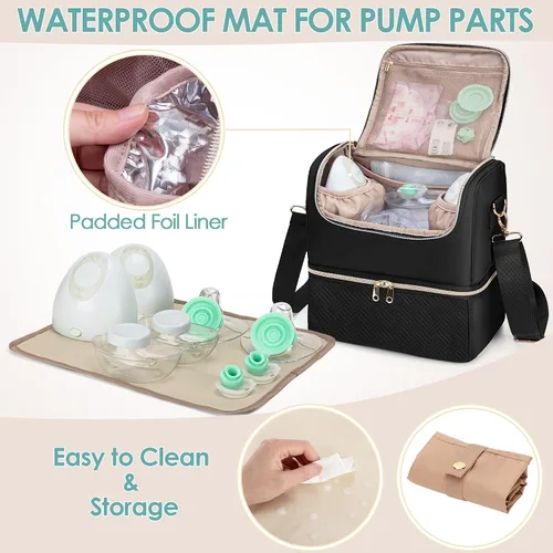 Vista 3 de Fasrom - Bolsa de extractor de leche portátil, bolsa de bombeo con compartimento enfriador Compatible with Momcozy, Eufy and Medela Hands Free