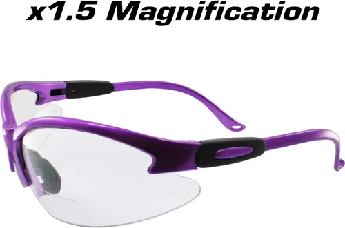 Vista 3 de Birdz Gafas Flamingo - Gafas de seguridad para el trabajo, bifocales, montura púrpura + lentes transparentes de aumento de 1.5