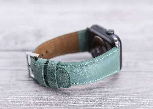 Vista 3 de Correa de cuero genuino verde mar para Apple Watch