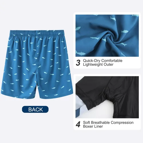 Vista 5 de HODOSPORTS Traje de baño para hombre de 7 pulgadas con forro de compresión S-6XL, pantalones cortos de natación de secado rápido, bolsillos