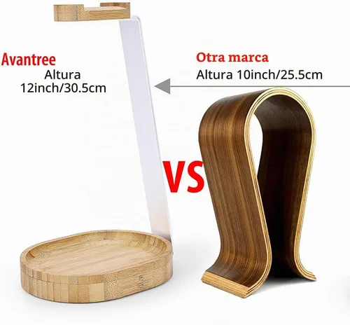 Vista 6 de Avantree TR902 - Soporte Universal de Auriculares de Madera y Aluminio con Soporte para Cables, Soporte de Mesa Robusto para Auriculares