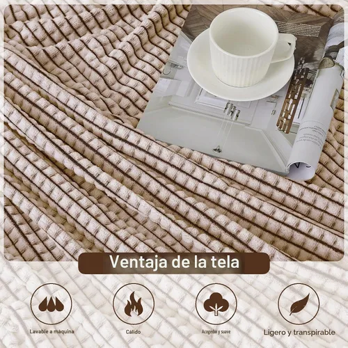 Vista 5 de PLEASANT BOULEVARD Manta Difusa de Tiro de Diseño de Doble Cara a Cuadros Rayada Waffe de Vellón Ligero para Decoración de Cama y Sofá