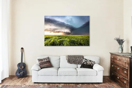 Vista 5 de Storm Wall Art (Ready to Hang) Metal Print of Supercell Thunderstorm Over Wheat Field on Stormy Spring Day in Kansas Weather Photography Nature