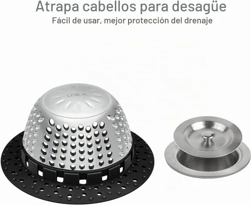Vista 2 de LEKEYE Captador de pelo para drenaje de ducha/Cubierta de drenaje de bañera/Protector de drenaje para desagües de palanca y normales (Negro)