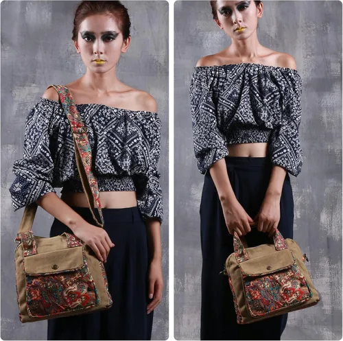 Vista 6 de Black Butterfly Bolsa de hombro de lona de alta calidad bolsa con asa superior para mujeres y niñas estilo ligero y pequeño