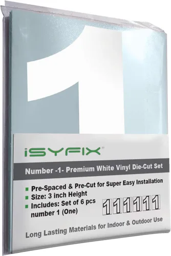 Vista 34 de iSYFIX - Calcomanías de vinilo blancas con número 0 (cero) - Juego de 6 unidades de 1.5 pulgadas autoadhesivas - Decalcomanías premium troqueladas