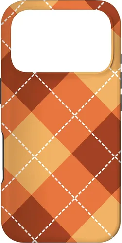Vista 29 de Funda para iPhone 13 Pro, naranja, amarillo y marrón, a cuadros, otoño, calabazas