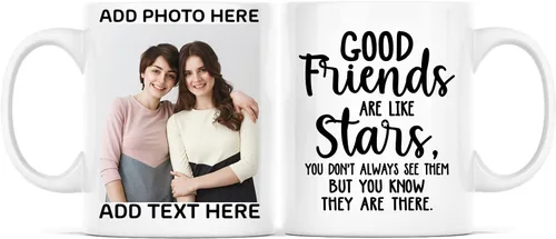 Vista 16 de Taza de café con texto en inglés "Because Of You I Laugh", regalo para mujeres, mejores amigas, mejores amigas, tazas personalizadas de amistad