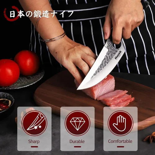 Vista 2 de Huusk Cuchillo Vikingo con Vaina Cuchillos para Deshuesar para Cortar Carne, Cuchillos Cavernícola Ultimo Forjados a Mano de Espiga Completa