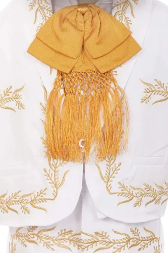 Vista 5 de Conjunto de traje de bautismo para niños de plata blanca Nuestra Señora de Guadalupe Virgen María Charro Mariachi traje de sombrero de boda niños