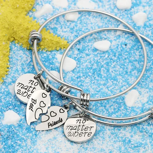 Vista 3 de lauhonmin Juego de 2 pulseras dobles de corazón roto con brújula con brújula BBF Best Friends No Matter Where