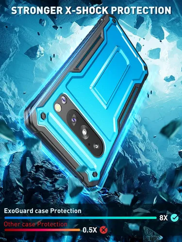 Vista 5 de ExoGuard Funda protectora para Google Pixel 8 Pro, funda protectora de goma resistente a los impactos a prueba de golpes, soporte integrado (azul)