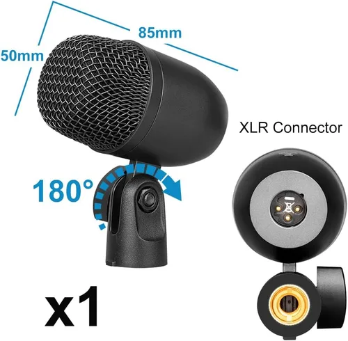 Vista 6 de Depusheng Kit de micrófono dinámico con cable de 5 piezas (completamente metálico) para bombo, tom/redoblante y platillos - Micrófono para tambores