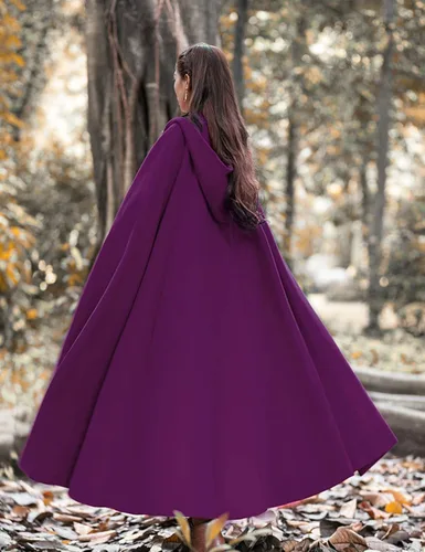 Vista 2 de Flygo Abrigo largo con capucha para mujer mezcla de lana capa larga