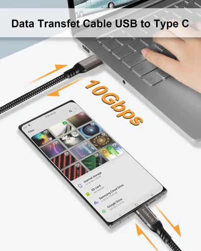 Vista 7 de Cable USB A a USB C (paquete de 2 unidades, 0,5 m), USB 3.1/3.2, transferencia de datos de 10 Gbps y cable de carga rápida de 60 W 3 A para SSD