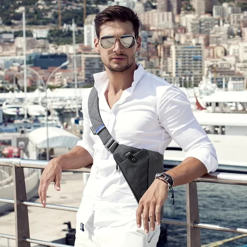 Vista 5 de NIID FINO - Bolsa cruzada para hombre, ligera, flexible, resistente al agua, antirrobo, mochila de hombro para viajes, Gris (mano derecha), Mochilas