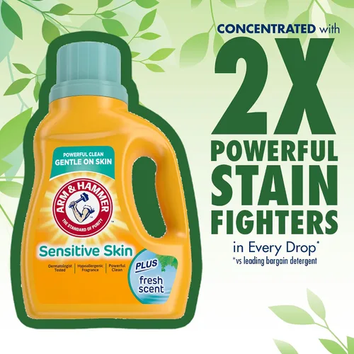 Vista 3 de ARM & HAMMER Detergente para ropa de piel sensible con fragancia hipoalergénica, detergente líquido para ropa con aroma fresco, botella de 144.5