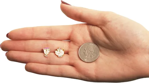Vista 4 de Disney Beauty and the Beast Chip and Mrs Potts - Aretes de tuerca de plata de ley Plata de ley no conocido
