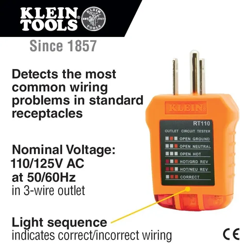 Vista 2 de Klein Tools RT110 - Probador de enchufes, probador de receptáculo eléctrico AC para enchufes norteamericanos