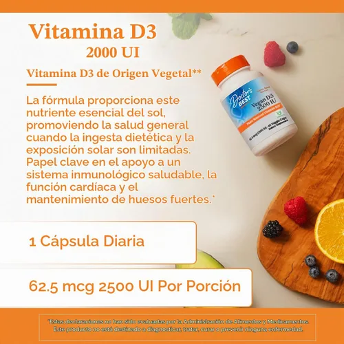 Vista 4 de Cápsulas vegetarianas Doctor's Best, Best Vegan D3, DRB-00302, 1, 1 Suplemento vegano de vitamina D para hombres y mujeres, ayuda a apoyar
