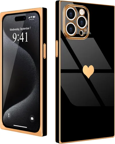 Vista 16 de Compatible con iPhone 12 Funda Rectangular Bonita Chapado Dorado Lujo Corazón de Amor Funda de Teléfono para Mujeres Niñas A Prueba de Golpes