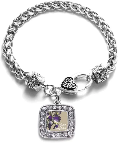 Vista 40 de Pulsera de dijes cuadrados de plata con joyería de circonita cúbica