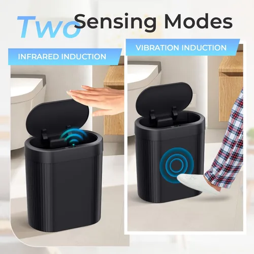 Vista 6 de jinligogo Basurero de baño de 5 galones con tapa, sensor de movimiento automático, color negro, cubo de basura delgado e impermeable sin contacto