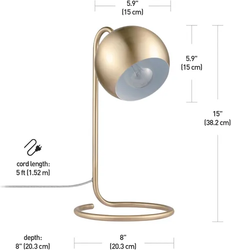 Vista 8 de GLOBE Electric 52885 - Lámpara de escritorio de 15 pulgadas, latón mate, pantalla interior blanca, moderna, decoración del hogar, lámpara