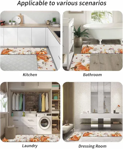 Vista 6 de Tapete de baño vintage con diseño de calabazas para bañera, antideslizante, de secado rápido y absorbente, con tierra de diatomeas, para fregadero