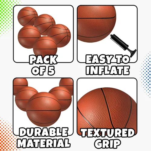 Vista 2 de Mini Basketball Set for Kids - 6 Inch (5 Pack) w/Hand Pump - Small Size Indoor Mini Hoop Balls for Toddlers - Over The Door Basketball Games, Indoor