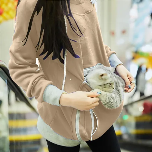 Vista 7 de Sudadera con capucha grande para mujer, con bolsillo grande, para gatos y perros