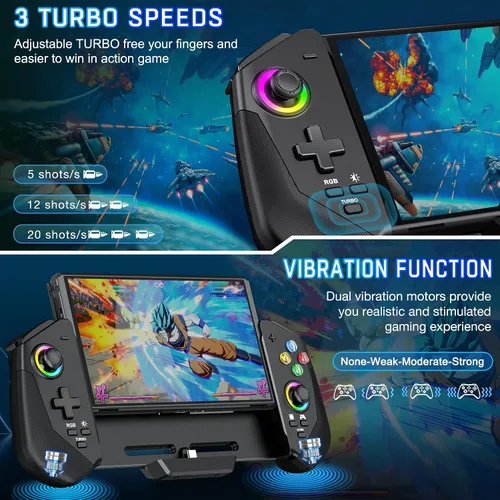 Vista 5 de Switch Controller for SwitchOLED, One-Piece Joypad Controller, Switch Handheld Grip, Ergonomic Switch Controllers Remote with Adjustable LED Light
