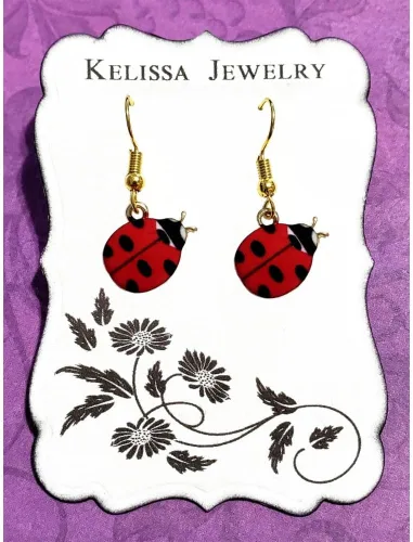 Vista 2 de Ladybug Earrings, Red and Black Enamel Ladybugs with Gold Base, Insect Jewelry, Nature Jewelry