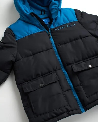 Vista 3 de Perry Ellis Abrigo de invierno para niños - Abrigo rompevientos acolchado con burbujas con forro polar Talla 4-20
