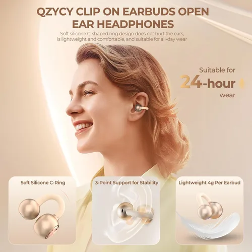 Vista 2 de Auriculares con clip de oreja abierta – Auriculares inalámbricos 5.4 con micrófono, 40 horas de reproducción, audio premium, efectos de iluminación