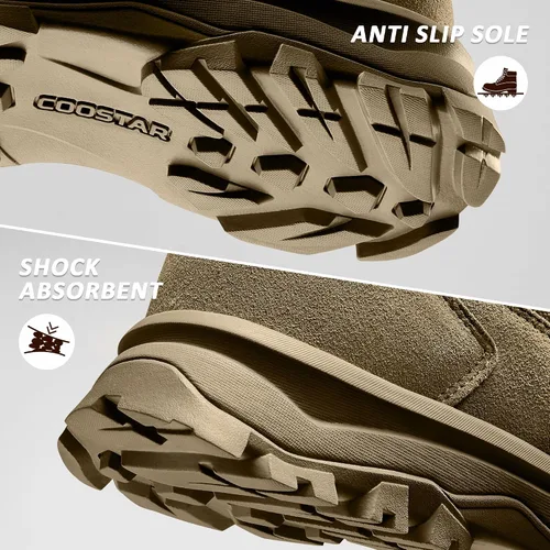 Vista 6 de Coostar Botas tácticas para hombre, ligeras, botas de combate militar, botas de trabajo con cremallera lateral, botas de motocicleta