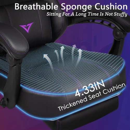 Vista 4 de Waleaf Silla de juegos grande y alta para adultos con reposapiés, capacidad de peso de 400 libras, sillas de videojuegos para oficina, silla