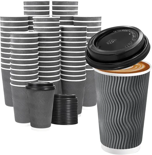 Vista 9 de Lamosi Paquete de 50 tazas de café desechables aisladas de 12 onzas con Gris