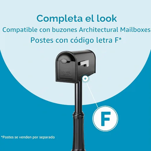 Vista 4 de Architectural Mailboxes - Buzón de correo de montaje en poste 8830B-10 Winston, color negro, tamaño mediano, con bandera de níquel