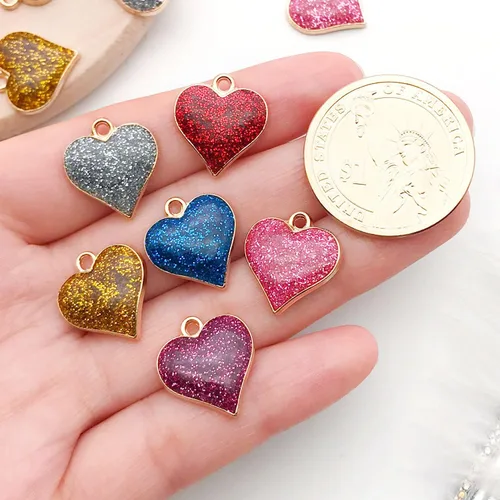 Vista 5 de WOCRAFT 24 dijes de pulsera de corazón de amor para hacer joyas, San Valentín, boda, rosa, flor, para bricolaje, collares, llaveros y suministros